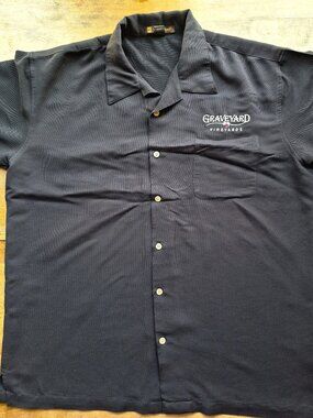 Graveyard Winery Mens XL Black Camp Bowling Shirt Short Slv No-tuck Harrington